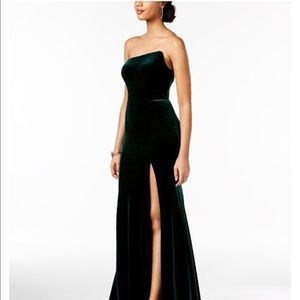 Strapless velvet slit gown